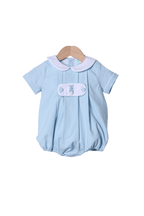 The Smocked Flamingo Apparel & Accessories 2 Tab Bullion Bunny Blue Linen Bubble