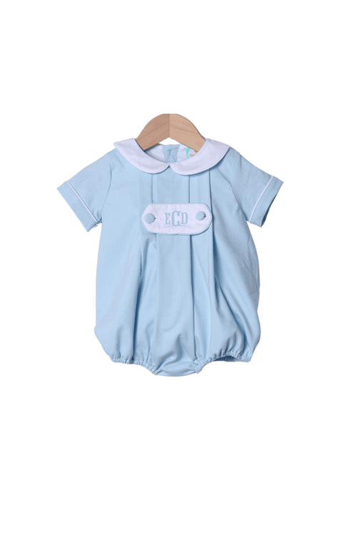 The Smocked Flamingo Apparel & Accessories 2 Tab Bullion Bunny Blue Linen Bubble