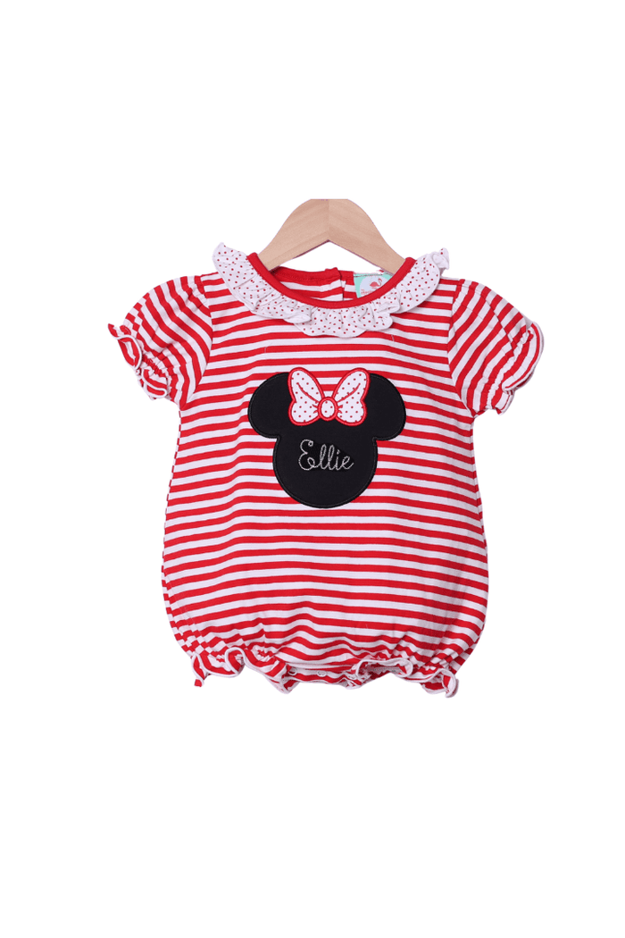 The Smocked Flamingo Apparel & Accessories Applique Mouse Red Stripe Ruffle Bubble