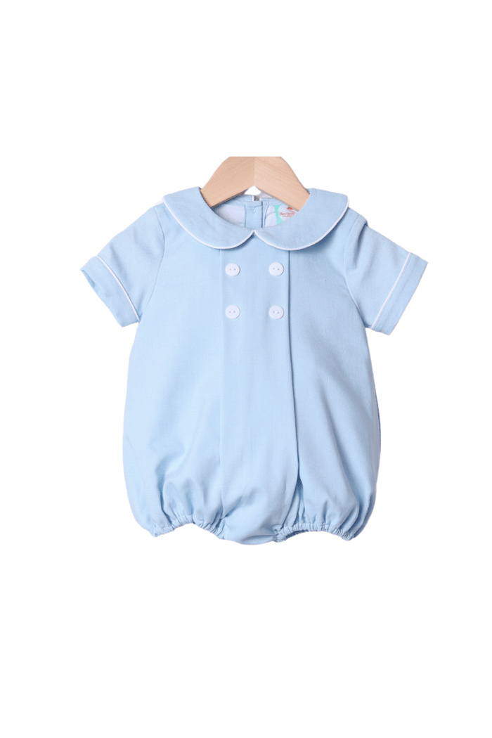 The Smocked Flamingo Apparel & Accessories Blue Linen Classic Button Bubble