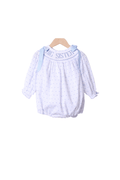The Smocked Flamingo Apparel & Accessories Smocked BLUE Swiss Dot Big Sister LARGE GROSGRAIN LONG Sleeve Bubble