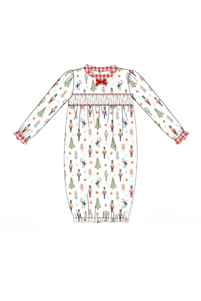 The Smocked Flamingo Apparel & Accessories Pre-Order Smocked Nutcracker Layette Gown
