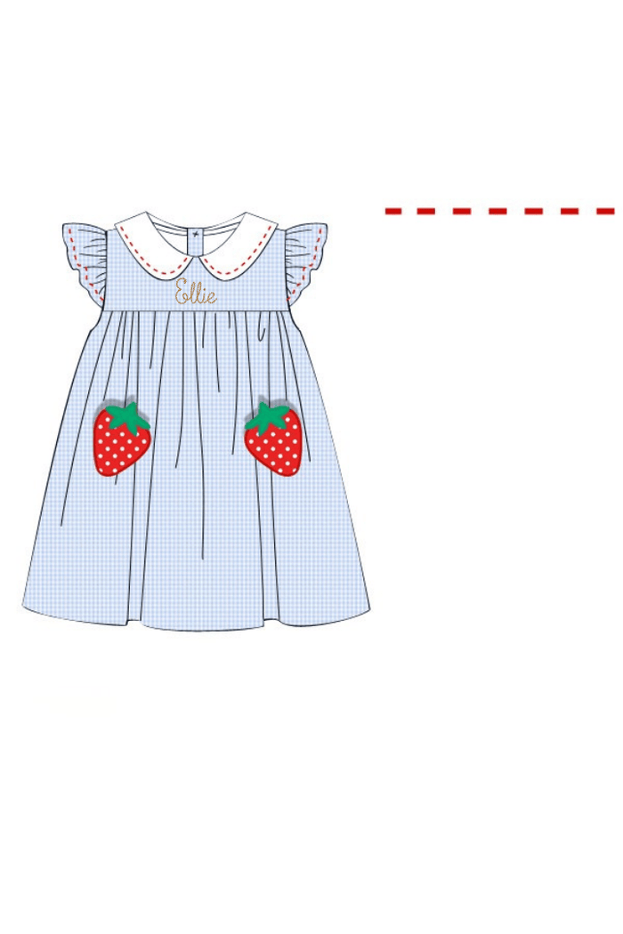 The Smocked Flamingo Apparel & Accessories Pre-Order Strawberry Patch Blue Gingham Dress