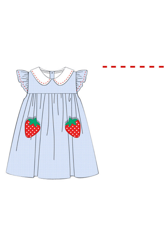 The Smocked Flamingo Apparel & Accessories Pre-Order Strawberry Patch Blue Gingham Dress