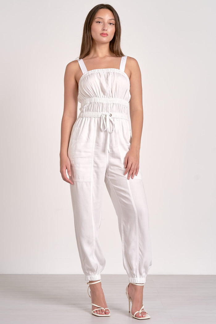 Tank Strap Jumpsuit with Pockets - White